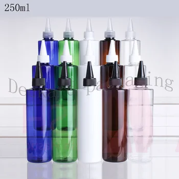 

60pcs 250ml multicolor Cosmetic Bottles with Flat Shoulder And Pointed Cap Heathy PET Sample Dispenser Dropper Capacity