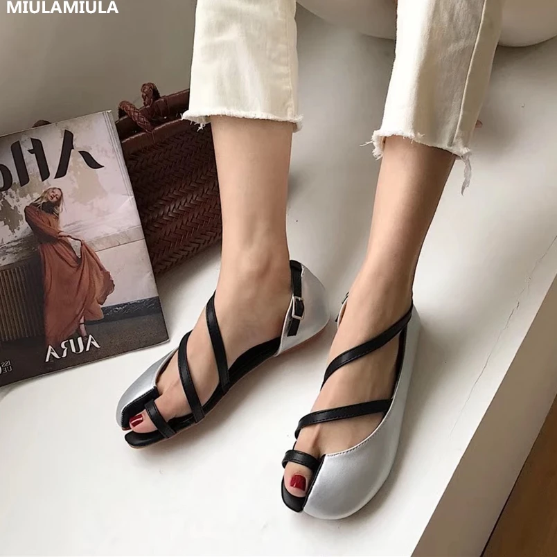 

MIULAMIULA Brand Designer 2019 Summer New Clip Toe Snake Tie Woman Sandals High Quality Cover Heel Flat Shoe Female Casual 35-40
