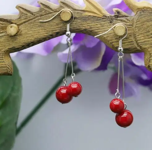 

Cherry Classic 6mm 8mm Imitation Red Pearl Chalcedony Natural Stone Beads Earring Earbob Earring for Women Ladies Jewelry Gifts