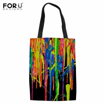 

FORUDESIGNS Harajuku Style Colorful Painting Woman Large Capacity Shopping Bags Female Casual Shopper Bag Foldable Cloth Eco Bag