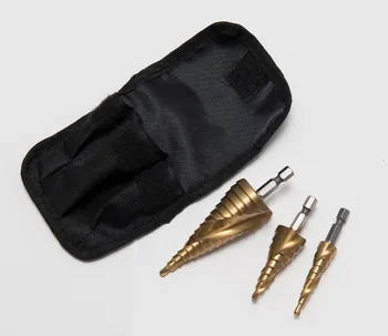 

HSS Step Drill Bits 4mm-32mm Spiral groove Power Tools hex shank Wholesale Price 15 steps metal Drilling Titanium