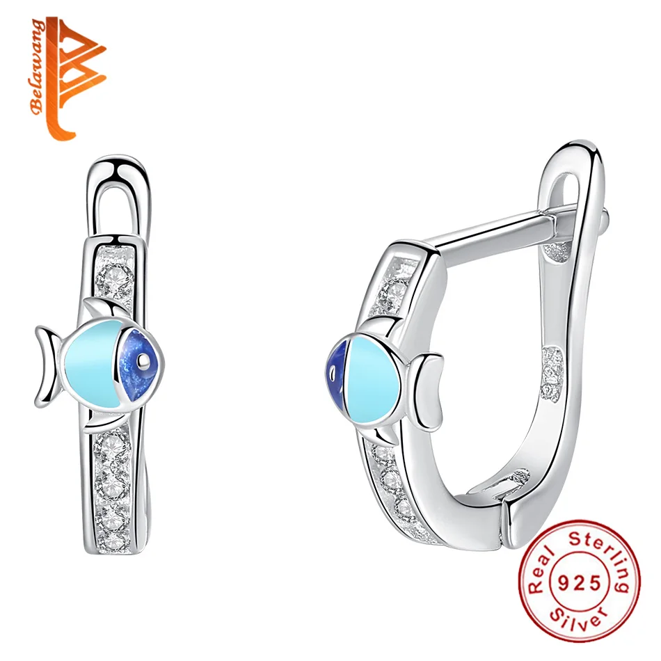 BELAWANG модные серьги из стерлингового серебра 925 пробы AAA прозрачный CZ & Синяя