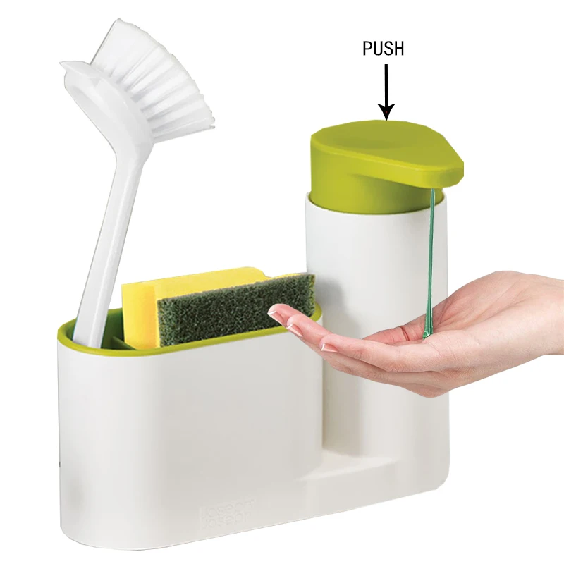 Дозатор wenko empire для моющего средства с подставкой для губки черный. Органайзер для раковины sink tidy sey, 3 предмета. Кухонный диспенсер органайзер. Органайзер для раковины с дозатором для мыла sinkbase серый, joseph joseph. Кухонный диспенсер органайзер.