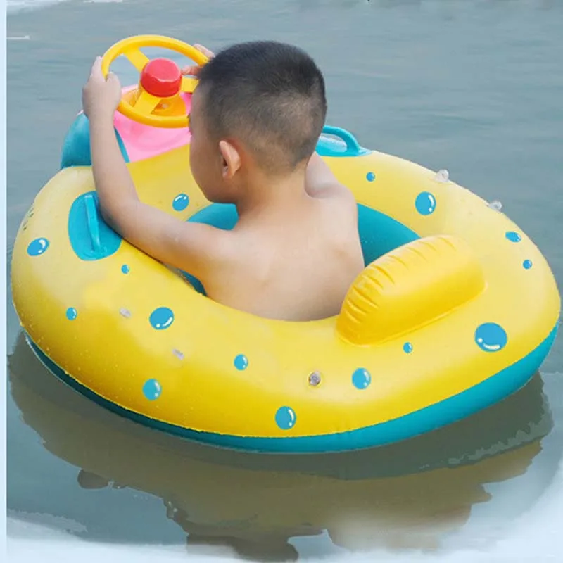 Soft Baby Swimming Ring Pool Float Boat Rider With Detachable Sun Canopy Shade Toy For Infant Toddler Kid