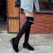 Womens Stretch Slim Suede Knee High Over The Knee Boots Platform Warm High heel Woolen Martin