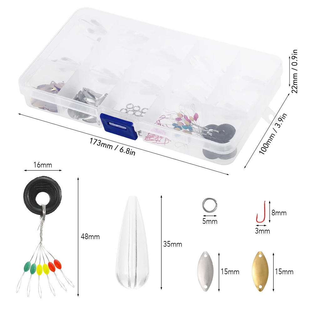 175 шт Ассорти Рыболовный набор инструментов металлическая ложка приманки космические бобы Сплит Кольца Крючки литье помощник с снасти