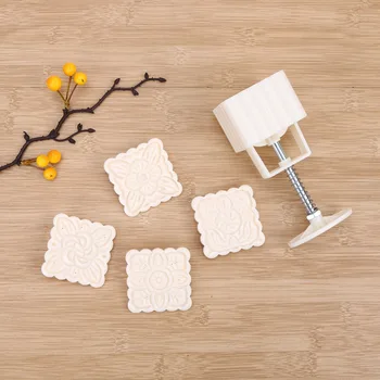 

4 Patterns Square Moon Cake Fondant Sugarcraft Decorating Cookies Mold Mould Baking Tool Set DIY Tool Fondant Decorative Punch