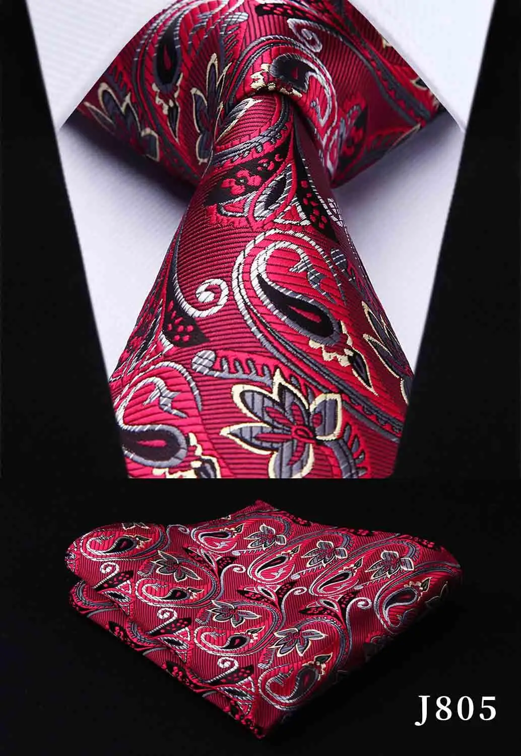 Hisdern Набор платков и галстуков Классический Цветочный Пейсли подарок для мужчин тканый Свадебный Шелковый мужской галстук Карманный Красный Синий J8 - Цвет: J805