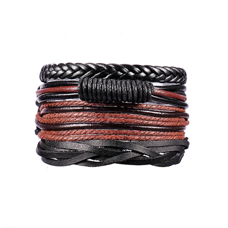 

Hot 1Set 3/4PCS Leather Bracelet Men's Multi-layer Bead Bracelet Women Retro Punk Casual Men's Jewelry Bracelet Homens Pulseira