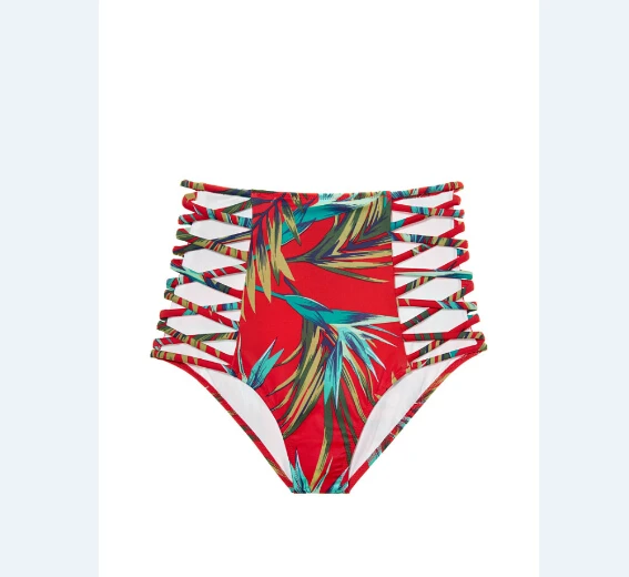 Женский купальник с высокой талией, бикини с цветочным принтом, пляжные трусики, раздельные купальники из двух частей - Цвет: Красный