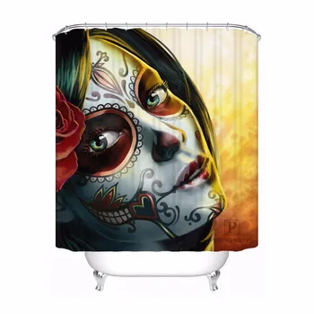 

Custom Flower Skull Girl Bathroom Acceptable Shower Curtain Polyester Fabric Bathroom Curtain #180320-01-186