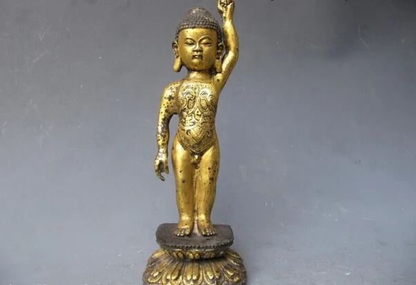 

S1099 10"Tibet Folk classical Old Bronze Gild indicate day terra Boy Buddha Statue D0318