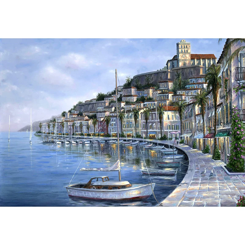 

Seaside Small Town Hand Made Paint High Quality Canvas Beautiful Painting By Numbers Surprise Gift Great Accomplishment