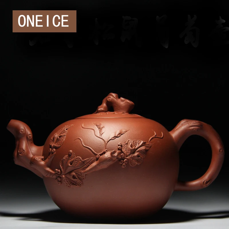 

Yixing Authentic Zisha Teapot Squirrel Grape PotFamous Handmade Author Wang Zhaochun Tea Pot