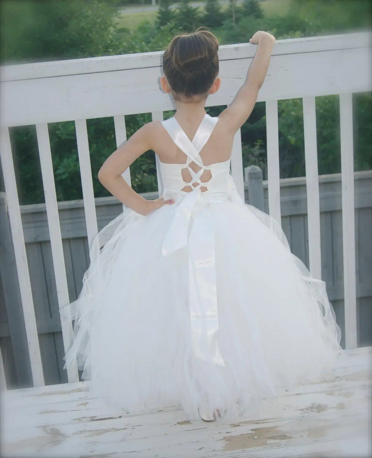 

White Ivory Little Girl Flower Girl Dress Kids Clothing Tulle Princess Brithday Communion For Formal Occasion