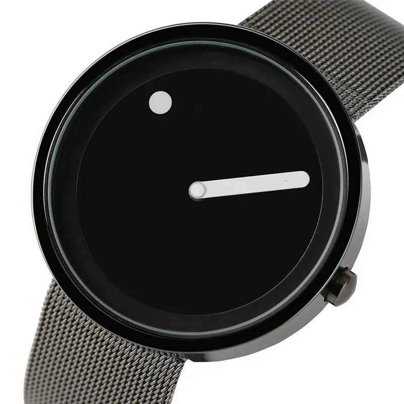 2017 Simple Men Nordic Minimalist Watch Creative Single Pointer Dot Dial Stainless Steel Mesh Band Quartz Wristwatch Brief Clock (26)