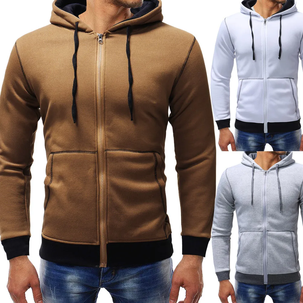 

Men's Autumn Winter Casual Zipper Solid Blouse Long Sleeve Fleece Hoodie Top Coat Drop Shipping