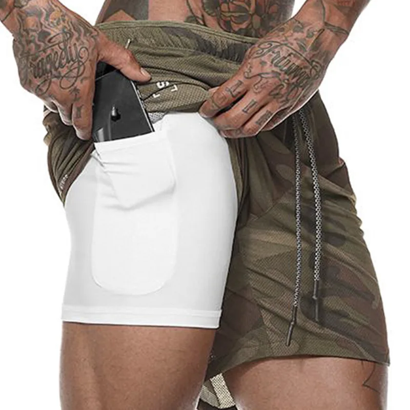

2019 Mens Gym Shorts Double-Deck 2 In 1 Fitness Running Short Pants Workout Bodybuilding Underwear Quick Dry Running Shorts Men