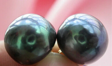 

xiuli 00523 AA++ HUGE 14-15MM BLACK ROUND FRESHWATER PEARL EARRING 14KGP