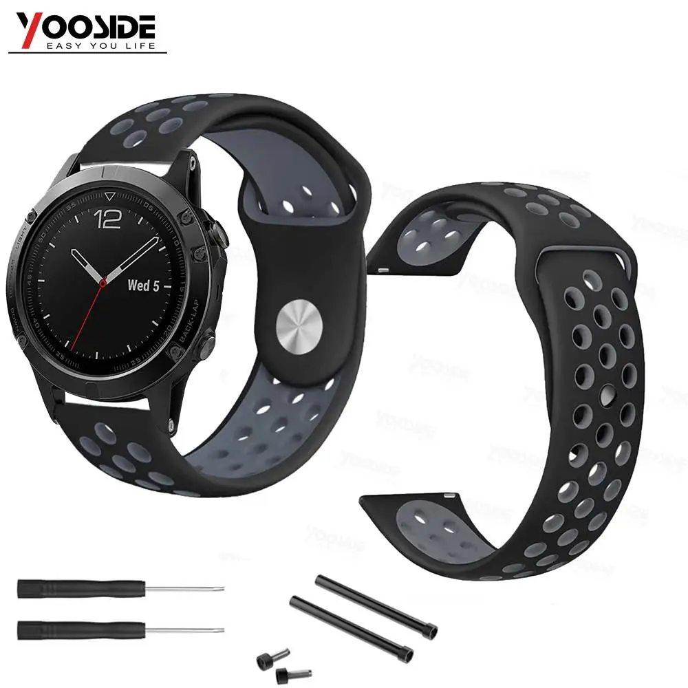 

YOOSIDE for Garmin Fenix 5 Plus 22mm Soft Silicone Sweatproof Sport Watch Strap Band With Lugs Adapter for Fenix 5/Forerunn 935