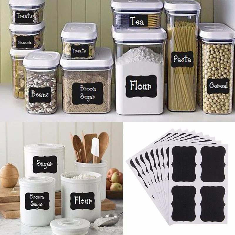 40Pcs/Set PVC Craft Blackboard Sticker Black Kitchen Bottles Sticker For Jar Organizer Can Labels Chalkboard Home Decor