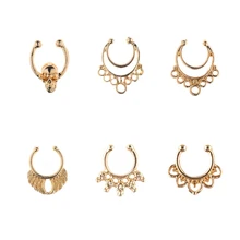6 стилей, кольцо для носа с перегородкой, поддельные пирсинг, кольца для носа, шпильки, не ржавый цинковый сплав, Панк Хип-хоп, женские кольца для носа, украшения для носа