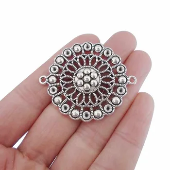 

3 x Hollow Large Round Flower Connectors Charms Pendants for Necklaces Bracelets Jewelry Making Findings 44x37mm