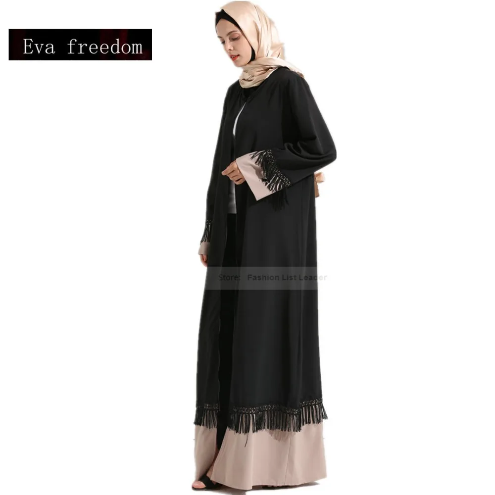 Мусульманское Для женщин с длинным рукавом Мода Марка кисточкой кафтан джилбаба Исламская Мусульманский абайя Для женщин длинное платье