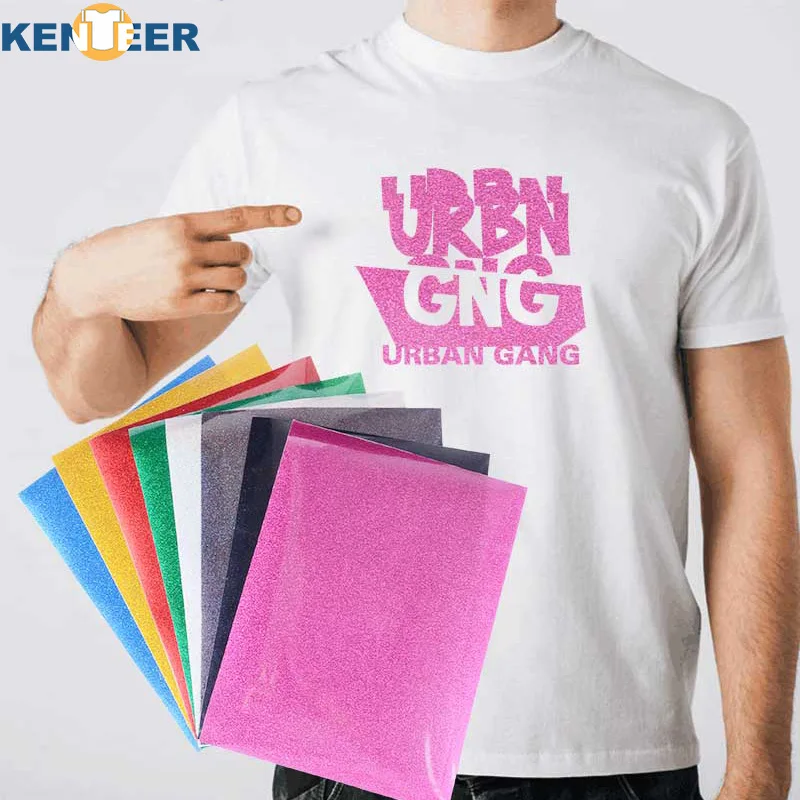 High elastic Glitter Heat Transfer Vinyl For Garments A4 size 8 glitter