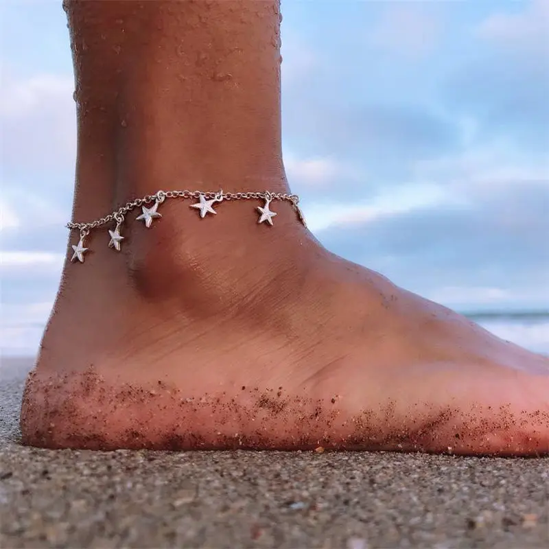 

NEWBUY 2018 Hot Women Summer Jewelry Silver Color Cute Star Anklets Trendy Vintage Bohemian Ankle Charm Bracelets