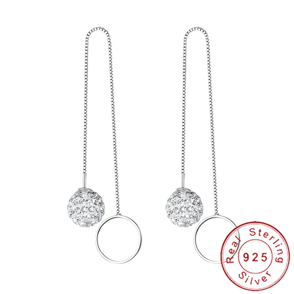 

2019 Luxry 925 Sterling Silver Jewerly Women Minimalist Micro Pave CZ Disco Ball Earrings Hanging Long Tassel Earnings SE027
