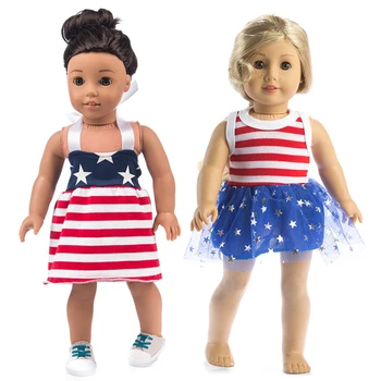 

Born New Baby Fit 18 inch 43cm Doll Clothes 2 pieces Doll American Flag Colored Clothes suit accessories For Baby Gift