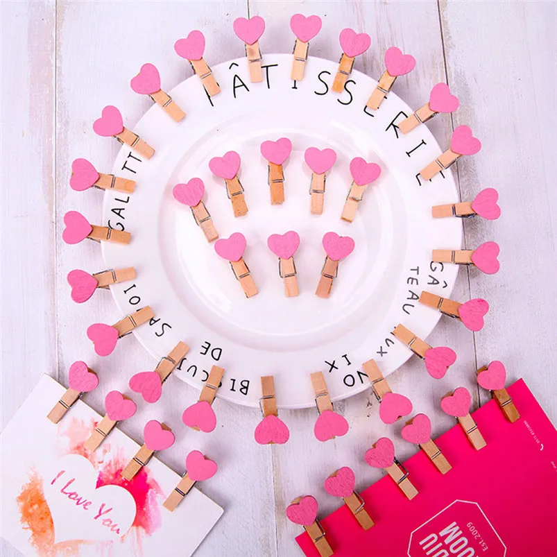 5 Pcs Clips Wall Decor DIY Creative Frame With Mini Colored Heart Clothespins R02 (14)