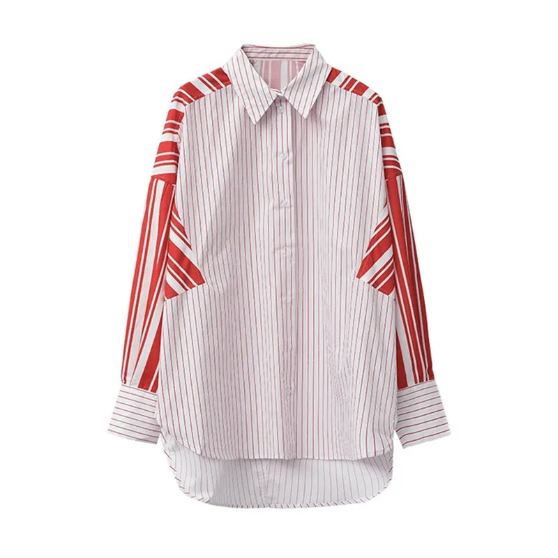 Patchwork Striped Women's Shirt Blouse Top Female Loose Plus Size Casual Spring Shirts Clothes Fashion Korean New TS37 (5)