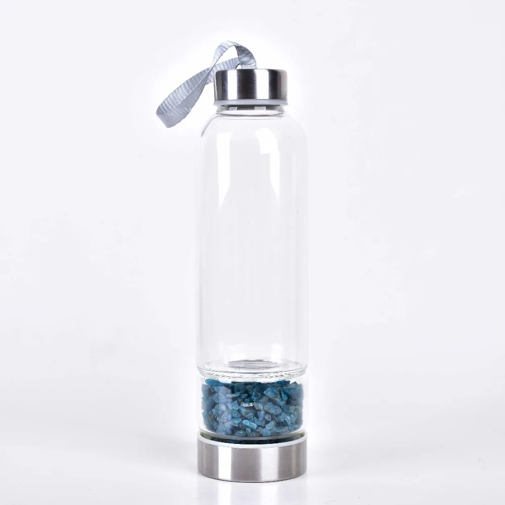 apatite Creative Natural Quartz Crystal Glass Water Bottle Gravel