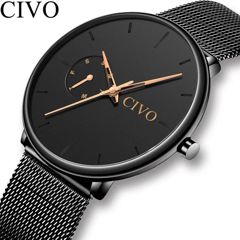 

CIVO Men Quartz Fashion Sports Watch Army Military Mens Watches Male Waterproof Watch Mesh Strap Minimalist Wristwatch Clock