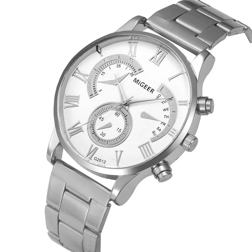 2018 Men Watches Crystal Stainless Steel Wrist Date Analog Quartz Watch Mens WristWatch Clock Sport Bracelet montre homme 3M24 (2)