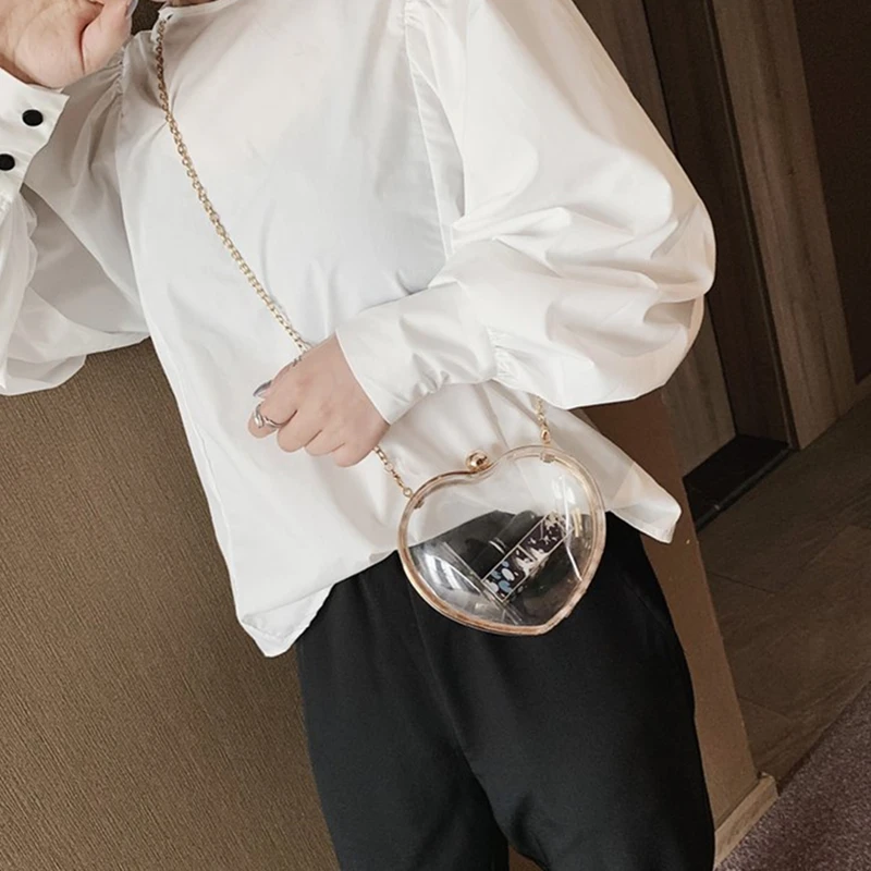 Retro Transparent Love Bag Mini Heart Shaped Diagonal Cross Bag Chain PVC Bag Personality Handbag