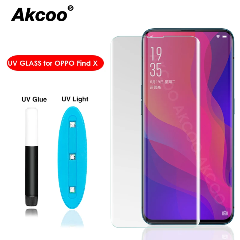 Akcoo Nano УФ жидкий клей стекло протектор экрана для OPPO Find X полное покрытие закаленное стекло clear find x защита экрана