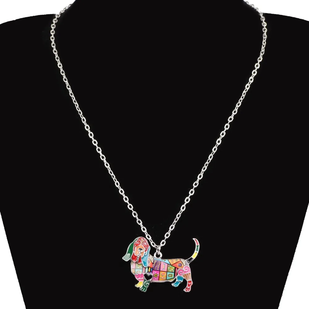 Bonsny Statement Enamel Alloy Basset Hound Dog Necklace Pendants Choker