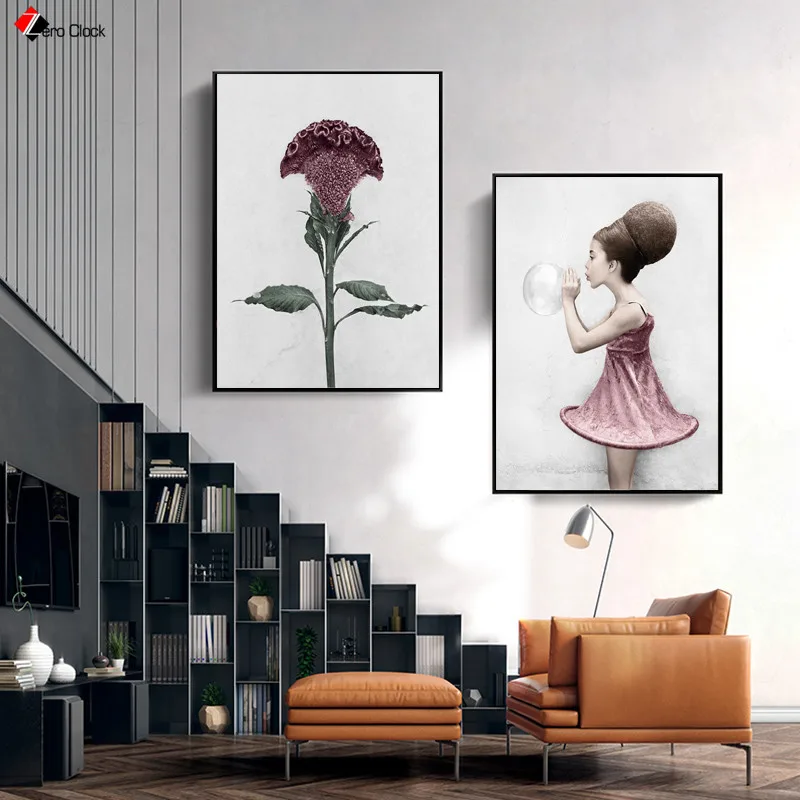 

Girls with Flowers Posters and Prints Fine Art Modern Wall Art Figure Canvas Painting Wall Pictures for Living Room Nordic Decor