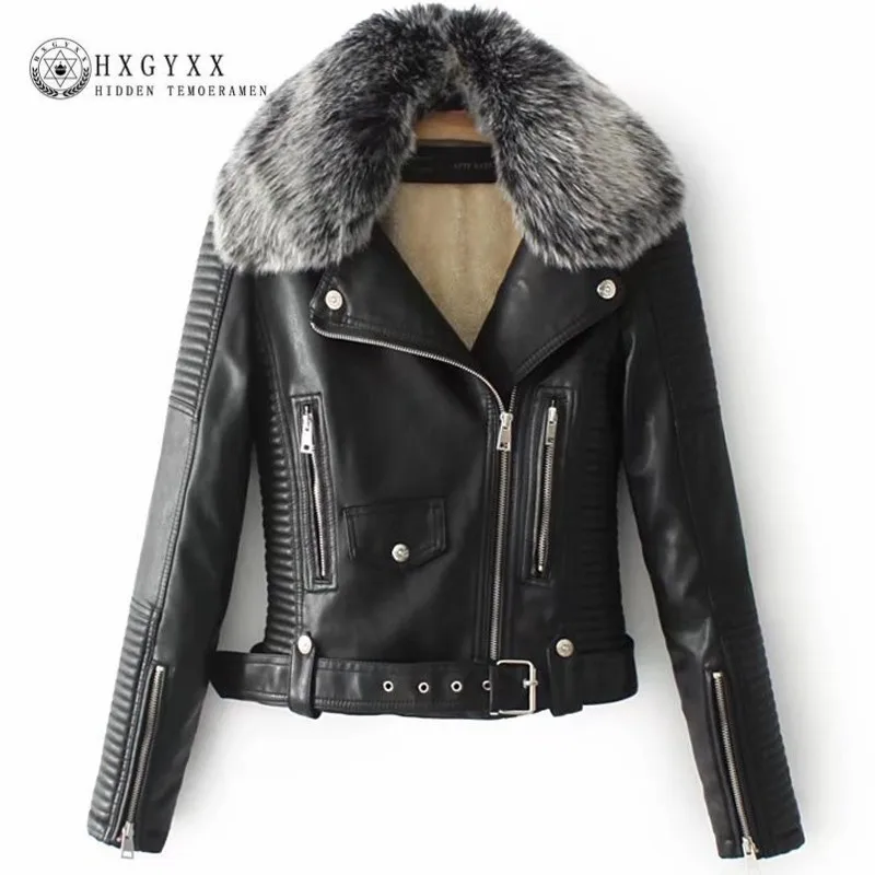 

2019 New Leather Thick Jacket Heavy Hair Collar Zipper Clothes Fur Warm Fashion Ladies Coat Winter Solid Color Outwear Gy111
