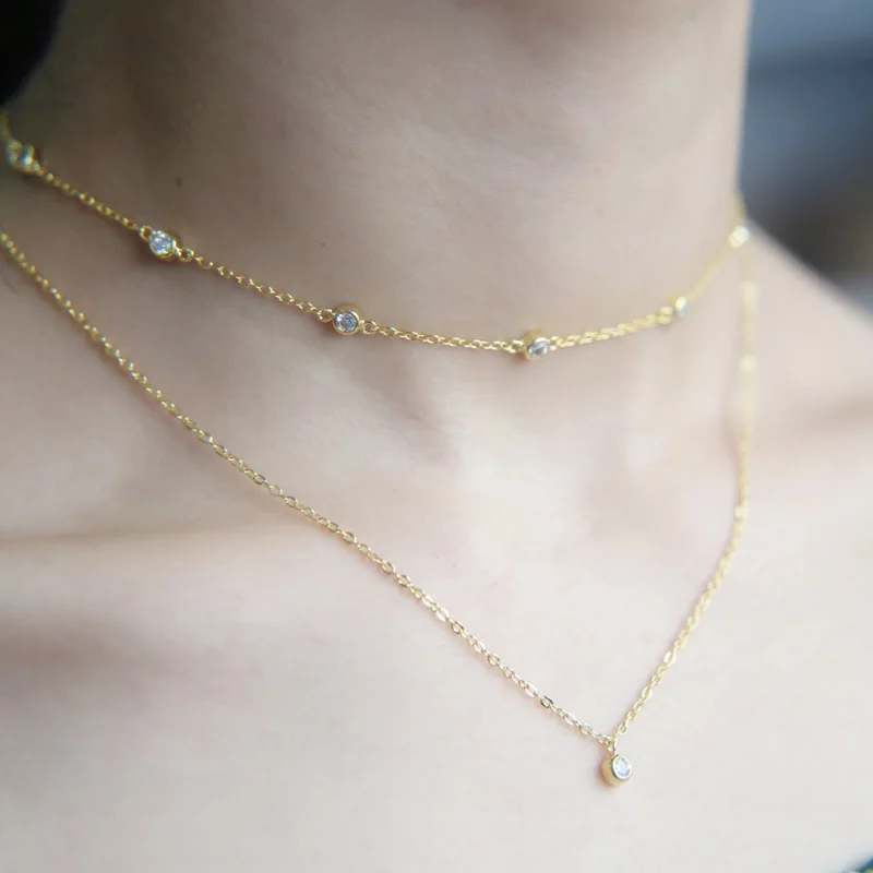 Layers Chain Necklace drip cz station sexy delicate tiny double chain Boho Jewelry Minimal Multi Layer choker necklace | Украшения и