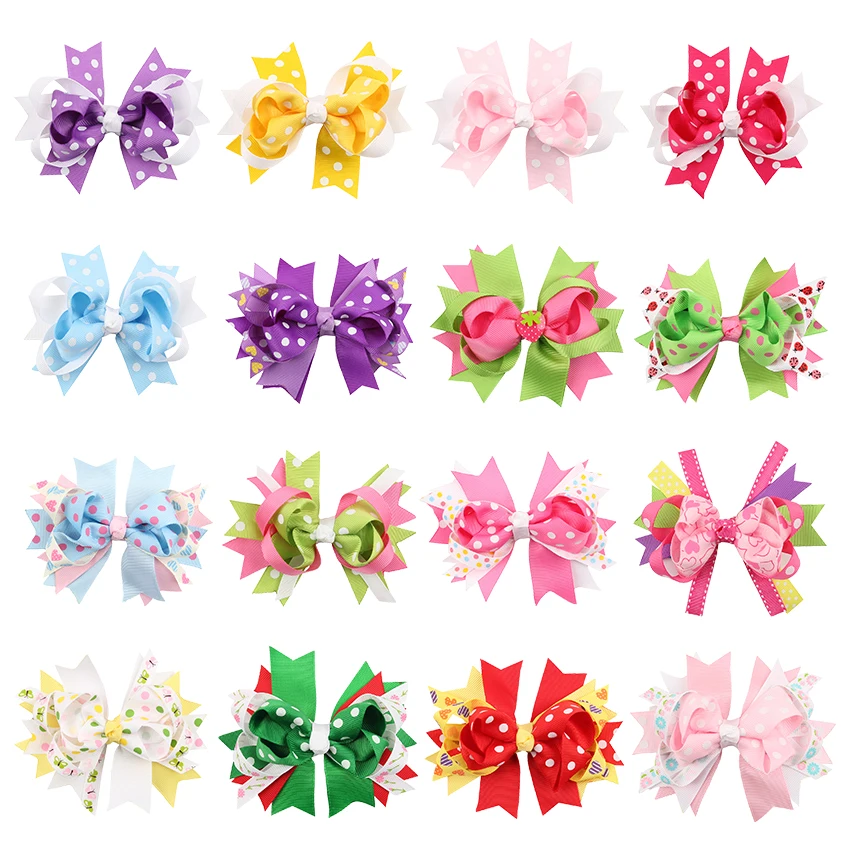1PCS Big Polka Dots Heart Ladybug Flower Print Ribbon Hair Bow Hairpins For Kid Girls Hair Clip Boutique Hair Accessories DES (1)