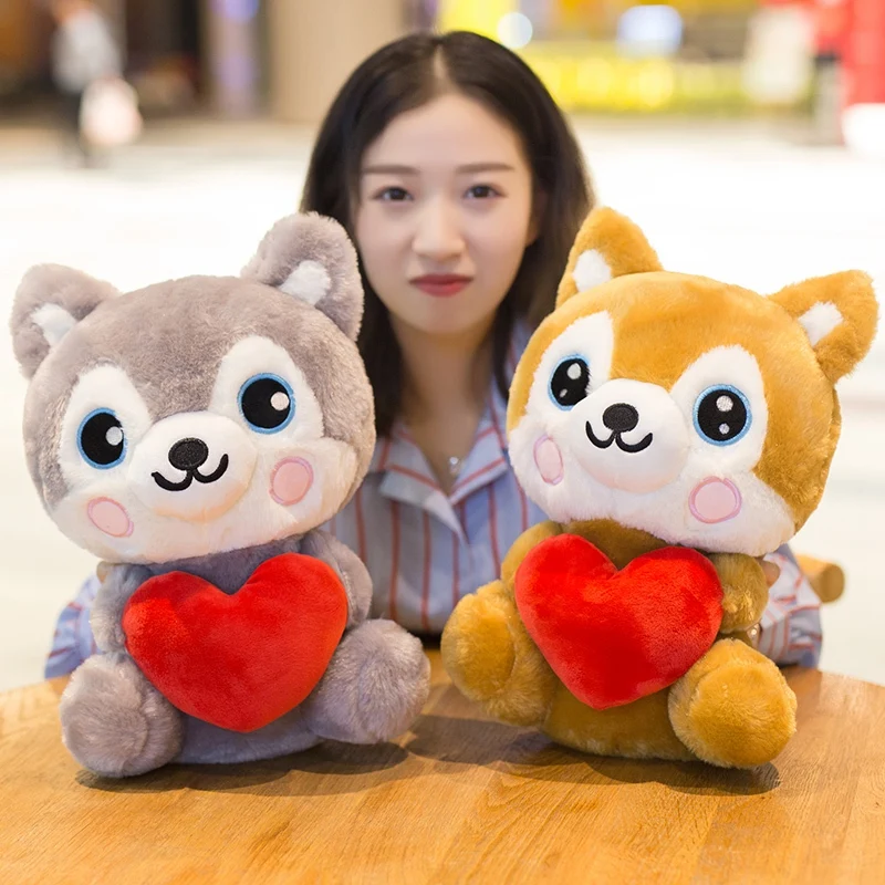 

1pc 25cm Kawaii Husky Plush Toys Stuffed Plush Animals Shiba Inu Dogs With Heart Baby Bottle Cute Gifts For Kids Girls