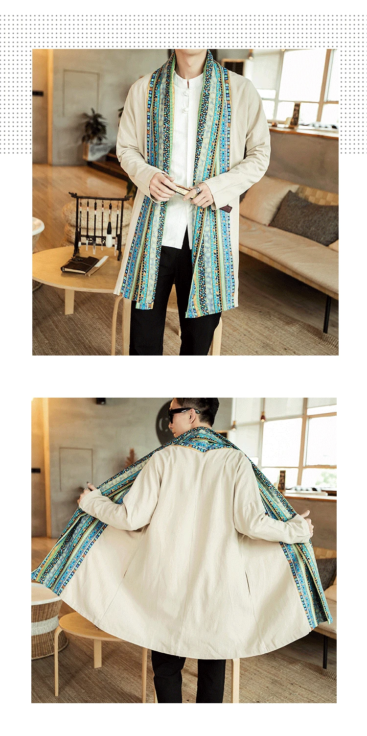 Тренч 2019, большие размеры, модная мужская длинная верхняя одежда, цветная Лоскутная ветровка в китайском стиле, Ретро Мужской плащ, пальто