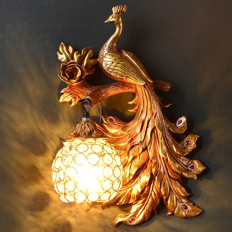 Модный хрустальный настенный светильник в виде павлина, прикроватная лампа в скандинавском стиле для спальни, фоновый настенный светильник для гостиной, настенный светильник для дома, светодиодные настенные бра