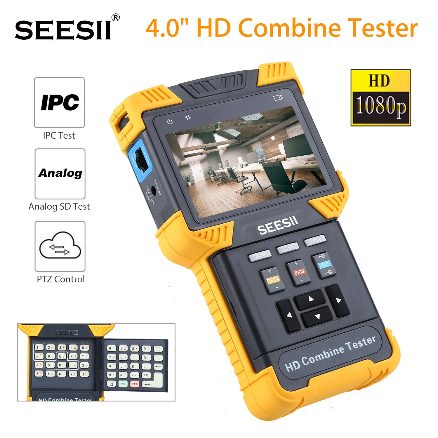 

SEESII T60 4.0" HD 1080P 800*480 Combine Tester LED RTP IPC CCTV IP Analog Camera Test ONVIF PTZ Control Handheld 8GB