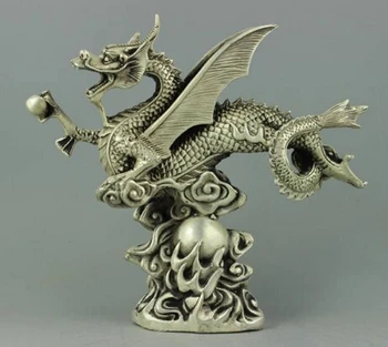 

ZSR 1016++++Delicate Chinese Collectable Tibetan Silver Dragon Ball statue