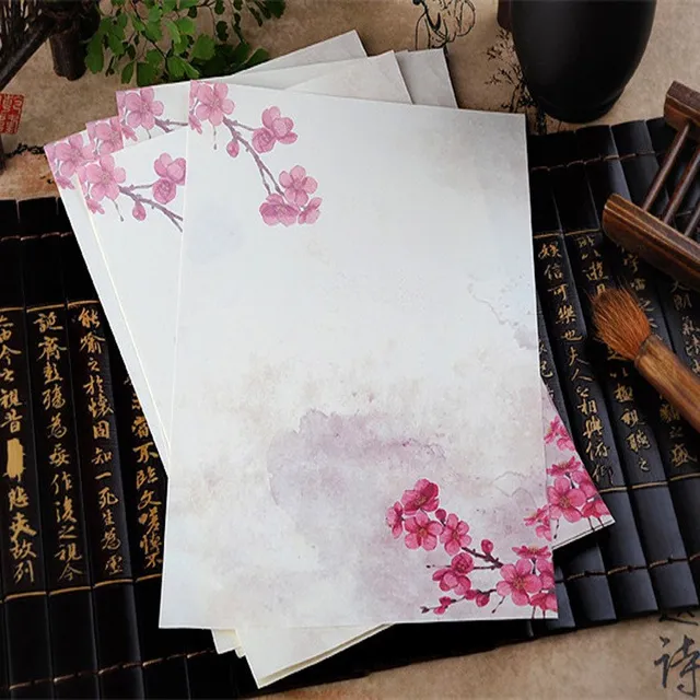 8pcs/lot Chinese Style Envelope Paper Flower Writing Paper Letter for Kids Gift School Supplies Students Stationery